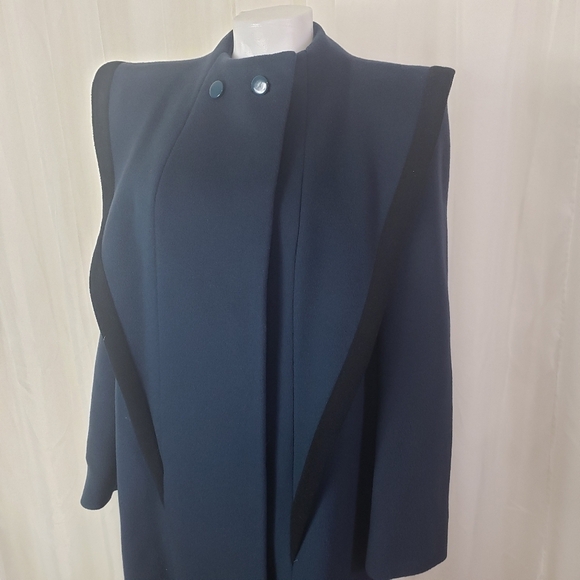 Vintage Nipon Coature navy blue/deep teal wool coat unique cut size 10 - Picture 2 of 13